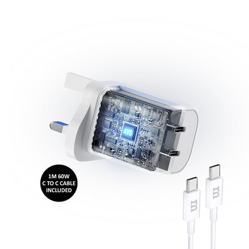 Redmonster Fibon PD60W Duo 2C AVS Wall Charger + 1M Cable - White