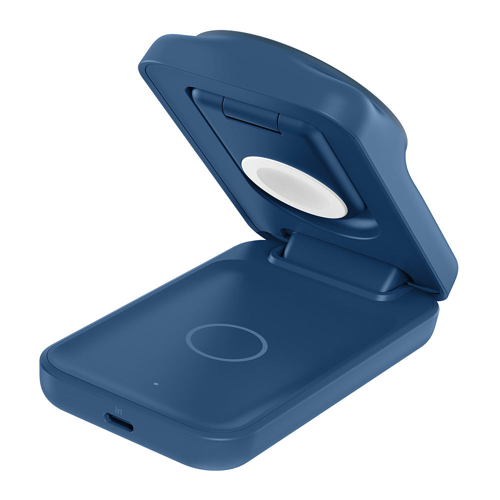Belkin WIZ036myBL UltraCharge 3-in-1 Foldable Magnetic Charger with Qi2 25W (Square Form) - Blue