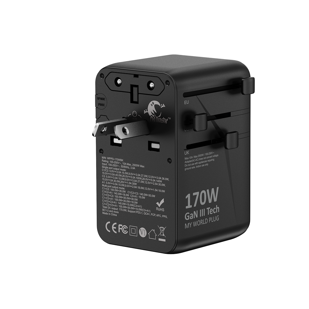 RedMonster World Plug GaN PD 170W Travel Adapter with 1.5M C Cable