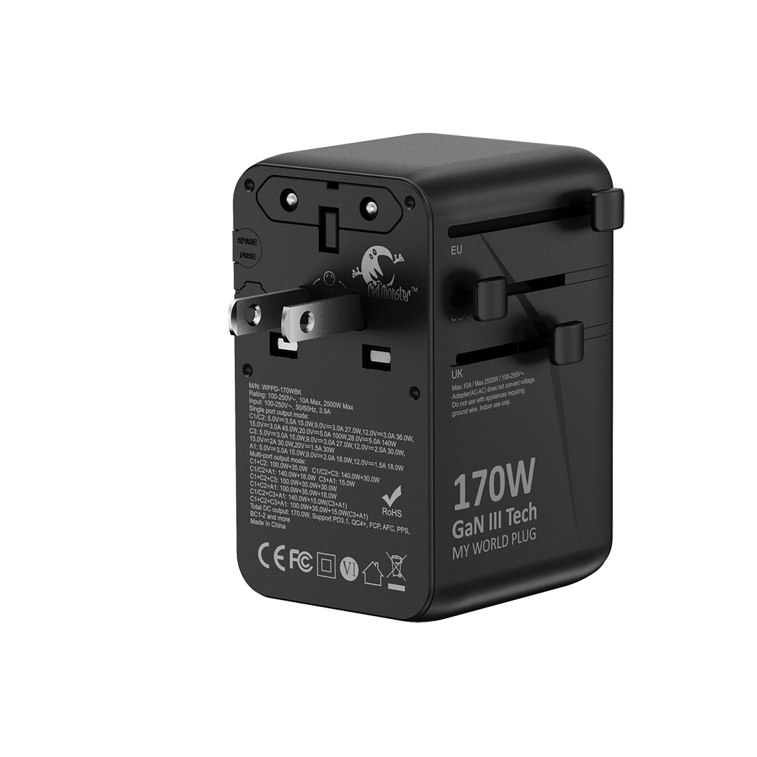RedMonster World Plug GaN PD 170W Travel Adapter with 1.5M C Cable