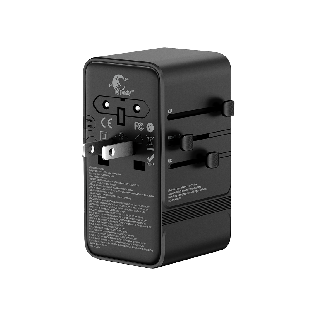 RedMonster World Plug GaN PD 205W Travel Adapter with 2M C Cable