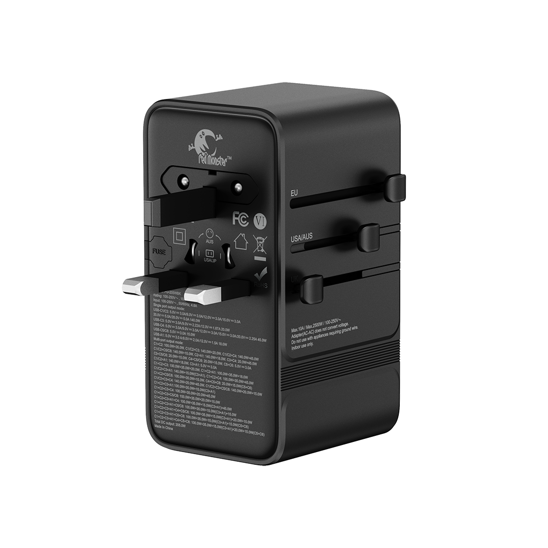 RedMonster World Plug GaN PD 205W Travel Adapter with 2M C Cable