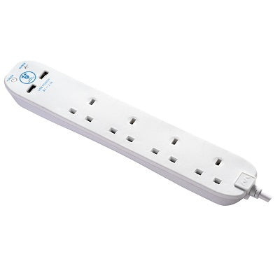 Masterplug SRGU42N-MPA Extension 4 Socket 2m + 2 USB 2.1A