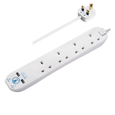 Masterplug SRGU42N-MPA Extension 4 Socket 2m + 2 USB 2.1A