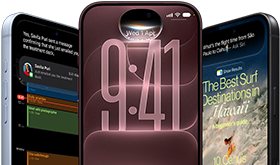 3 iPhone 18 Pro devices in Glacier, Burgundy and Black, front exterior, screens show Siri AI integration in lock screen, Message Summary and Ask Siri