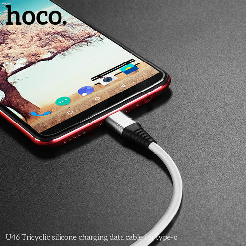 Hoco U46 Silicone USBA to Type-C USB2.0 2.1A Cable 1M (Silver)