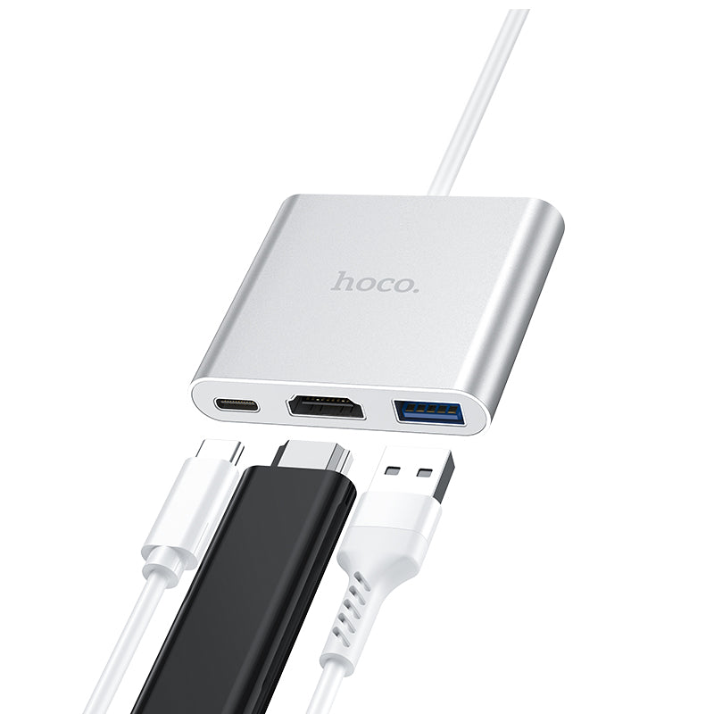 Hoco HB14 USB-C to USB3.0+HDMI+PD Adapter (Silver)