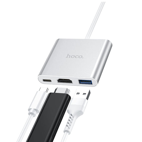Hoco HB14 USB-C to USB3.0+HDMI+PD Adapter (Silver)
