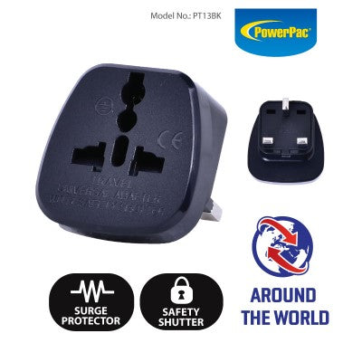 PowerPac PT13BK Travel Adaptor 3 Pin (Black)