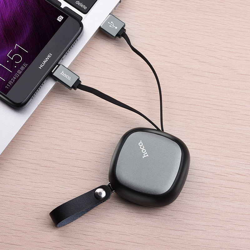 HOCO U33 Retractable USB A to Micro Charging Cable 2A 90cm Black
