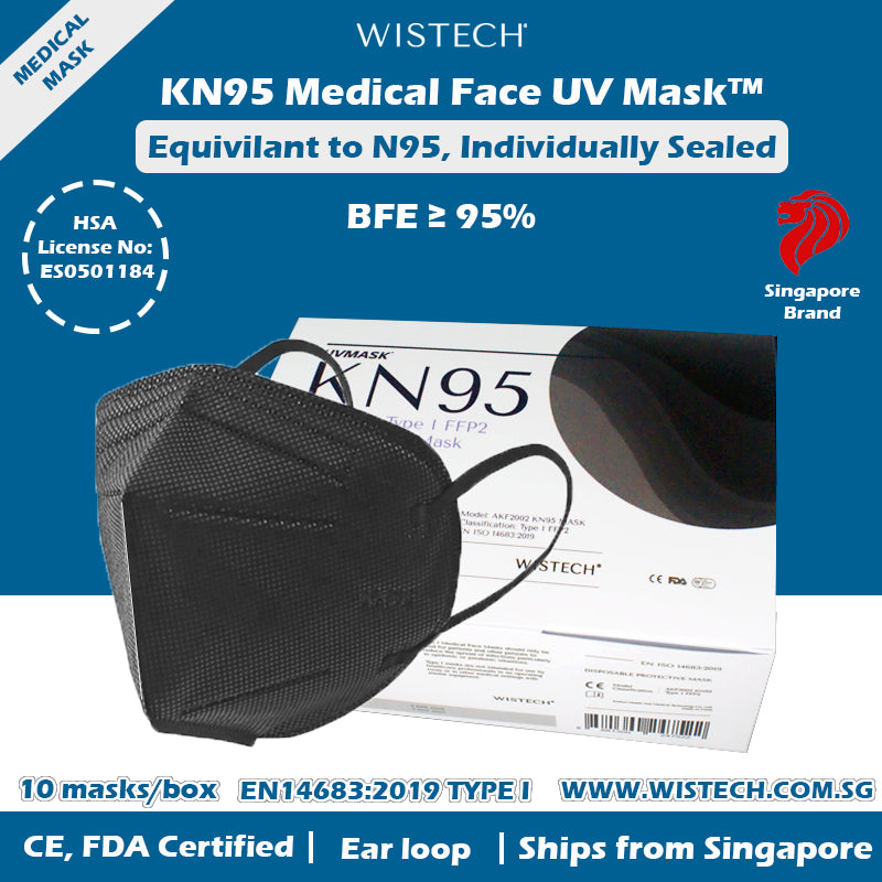 Wistech KN95 UVMASK Black Medical Face Mask 10pcs/box