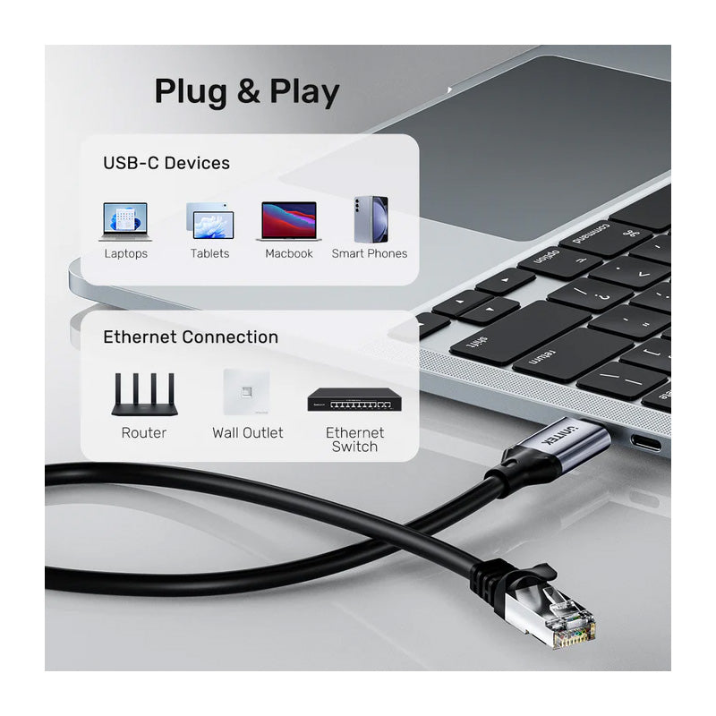 Unitek C18148AGY01 USB-C to RJ45 Ethernet Cable - 1M