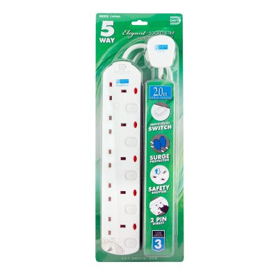 Daiyo DE295 5 Way 2M Socket Strip with Surge Protector