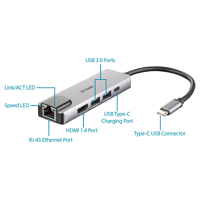 D-Link DUB-M520 5-in-1 USB-C Hub with HDMI/Ethernet and Power Delivery