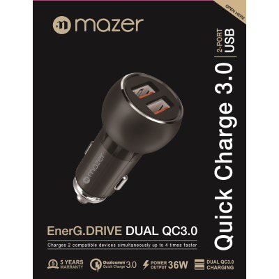 Mazer M-EGDRIVE250 EnerG.Drive Dual Quick Charge 3.0 Car Charger (Black)