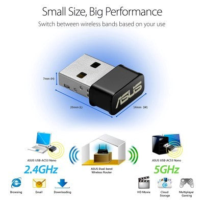 Asus USB-AC53 Nano USB 2.0 Dual Band Wireless -AC1200 Adapter