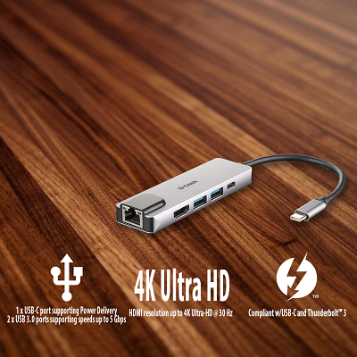 D-Link DUB-M520 5-in-1 USB-C Hub with HDMI/Ethernet and Power Delivery