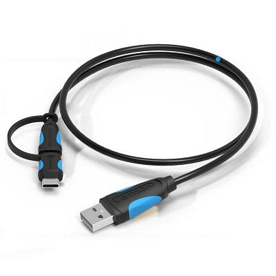 Vention VAS-A60-B100 2in1 USB A to Micro/Type-C Cable 1M Blk