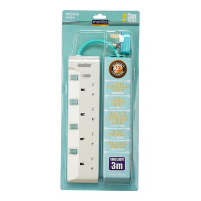 Morries MS3244GR 4Way Extension Cord 3m w/Surge (Green)