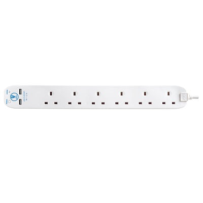 Masterplug SRGU62N-MPA Extension 6 Socket 2m + 2 USB 2.1A
