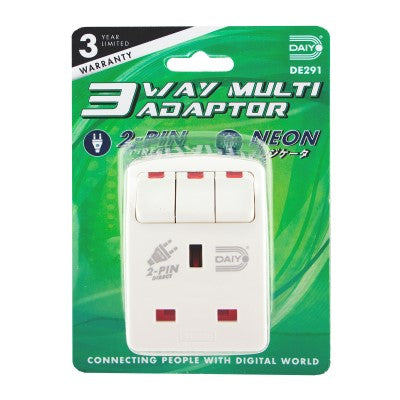 Daiyo DE291 3 Way Multi Adaptor with Switch & Neon