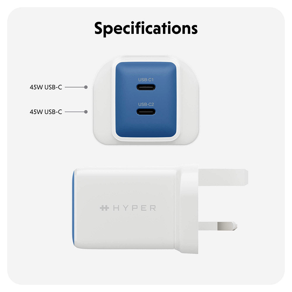 Hyper 45W Gan UK Wall Charger - Blue
