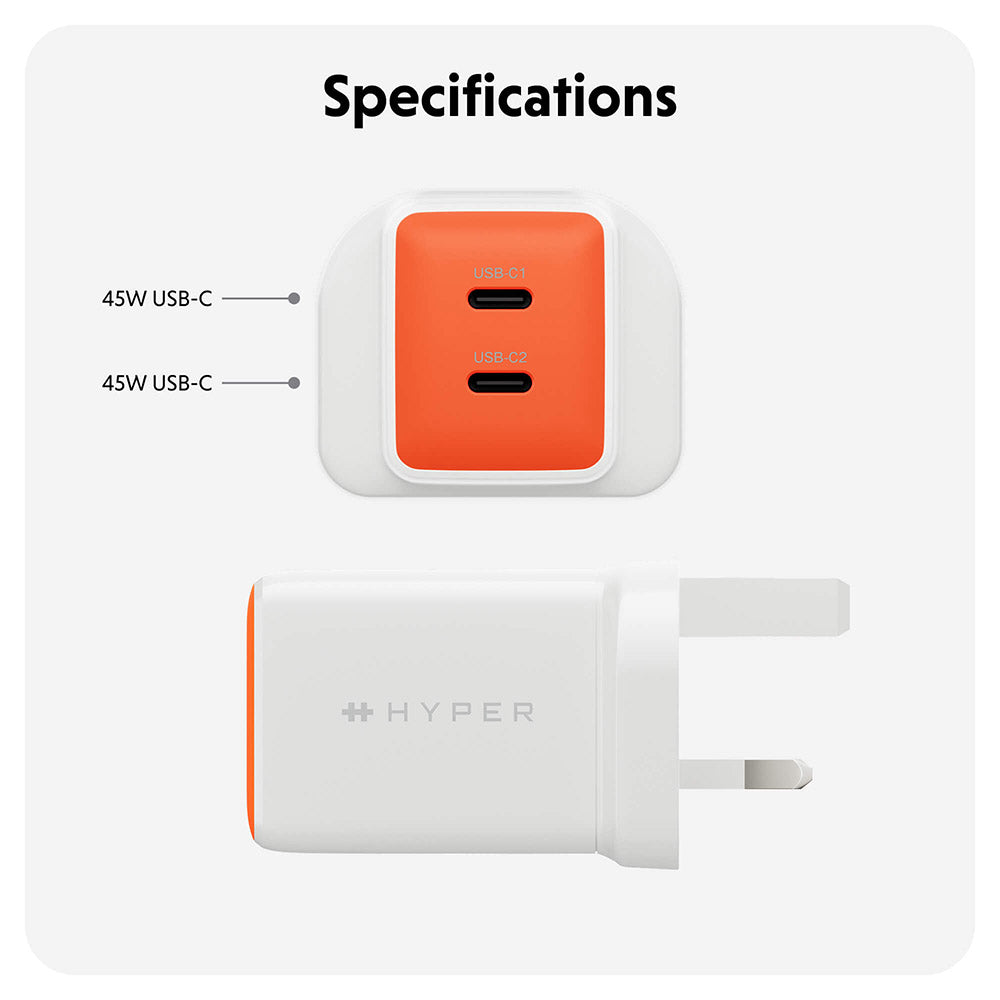 Hyper 45W Gan UK Wall Charger - Orange