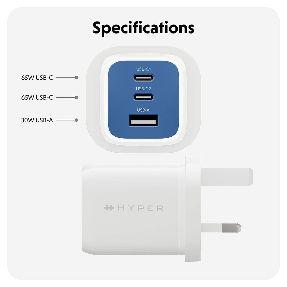 HyperJuice 65W Gan UK Wall Charger - Blue