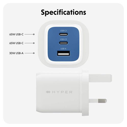 HyperJuice 65W Gan UK Wall Charger - Blue