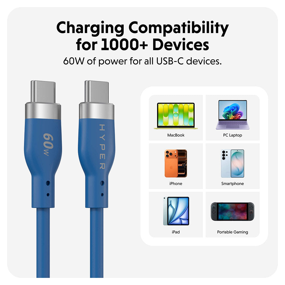 HyperJuice 60W USB-C Silicone Charging Cable - Blue