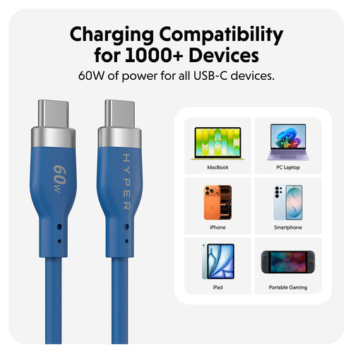 HyperJuice 60W USB-C Silicone Charging Cable - Blue