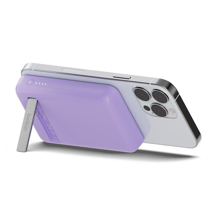 Belkin BPD004qcPU BoostCharge Magnetic Wireless Power Bank 5K + Stand (Purple)