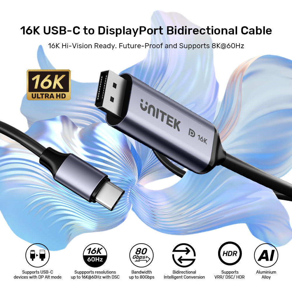 Unitek V1441AGY01 16K USB-C to DisplayPort Bi-Directional Cable