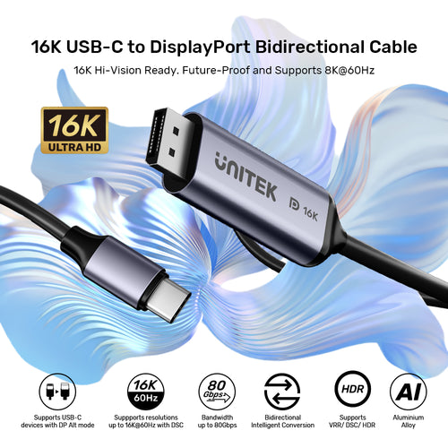 Unitek V1441AGY01 16K USB-C to DisplayPort Bi-Directional Cable