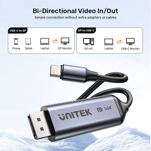 Unitek V1441AGY01 16K USB-C to DisplayPort Bi-Directional Cable