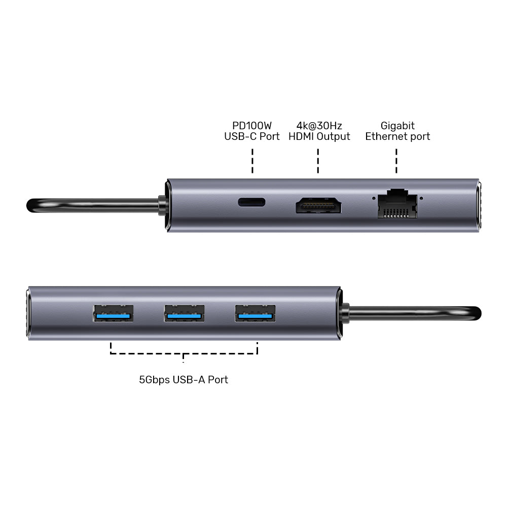 Unitek D1113CGY01 uHub H6+ 6-in-1 USB-C Hub with PD 100W