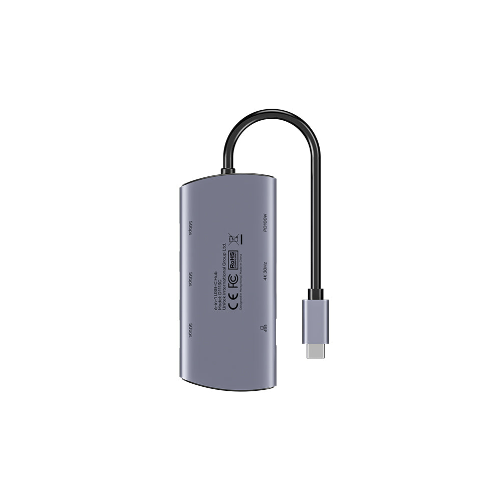 Unitek D1113CGY01 uHub H6+ 6-in-1 USB-C Hub with PD 100W