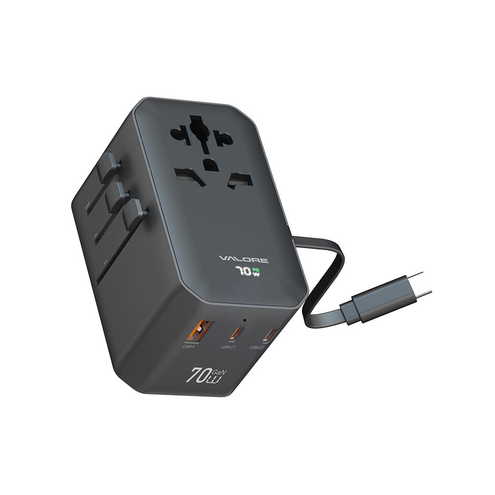 Valore PD70W GaN Universal Travel Adaptor with Retractable Cable (UTA-023)