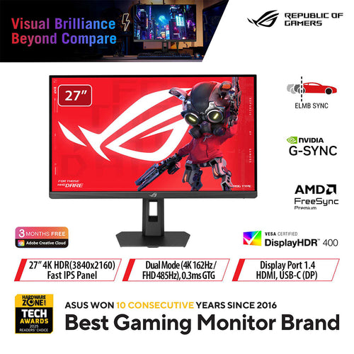 Asus ROG Strix XG27UCGR - 27 UHD Fast IPS 162/485Hz Dual Mode Gaming Monitor