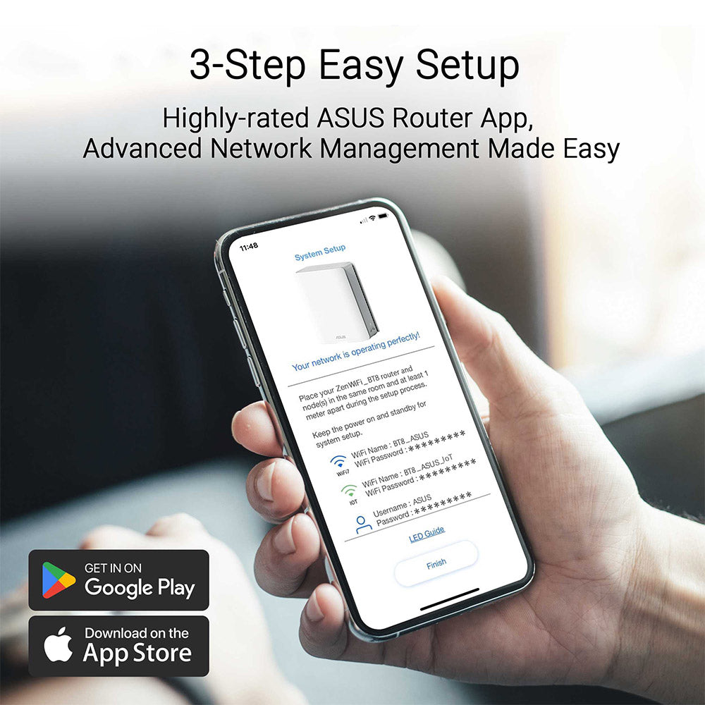 Asus ZenWiFi BT8 Tri Band Wi-Fi 7 BE14000 Mesh System (1-Pack)